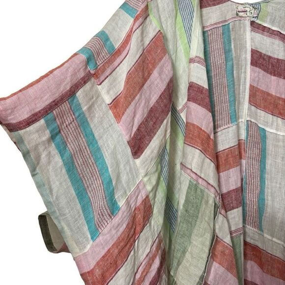 Free people sail away linen striped patchwork kimbo cardigan coverup OS new - Picture 7 of 13